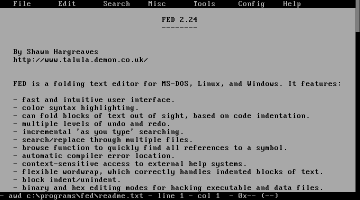 Screenshot #1: default 25-line text mode, menu and scroll bars enabled (version 2.24).