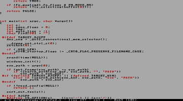 Screenshot #2: 50-line text mode, no menu or scroll bar (default), syntax highlighting for C language (version 2.24).