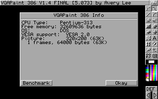 Screenshot #2: VGAPaint 386 'Info' screen.